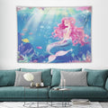 HZOHNAGO Mermaid Girls Tapestry Watercolor Mermaid Princess Pink Hair Pattern for Kids Room Decoration Printed Wall Tapestry Wall Hanging for Bedroom Living Room Dorm 80" W x 60" H