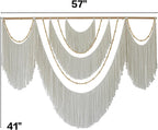 Flber Large Macrame Wall Hanging – Boho Yarn Art Garland with Tassels and Beads, Handmade Rope Decor for Nursery, Party, Wedding, Bedroom, Fireplace Mantel, or Photo Backdrop 57" W x 41" L