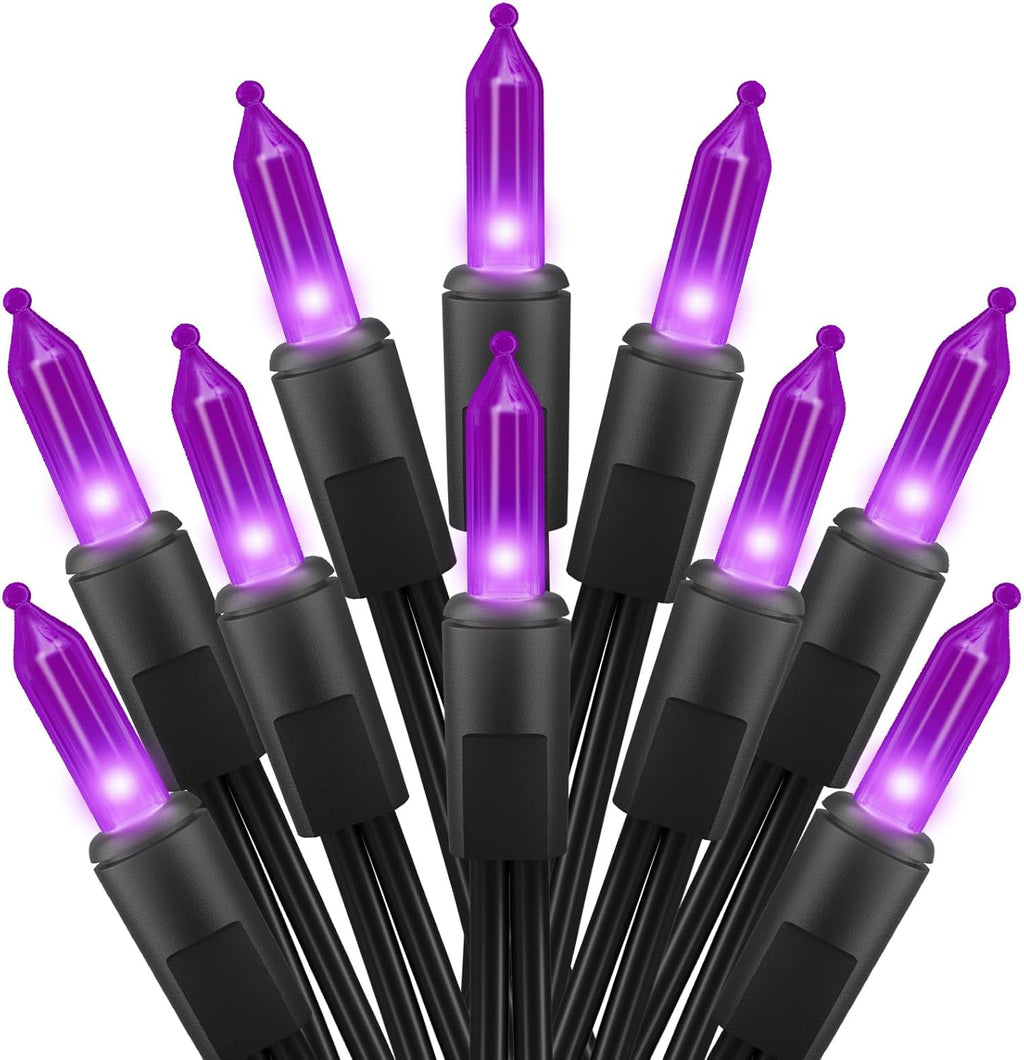 2 Pack Purple Halloween Mini Lights, 13 Feet 50 Count Totally 100 Count Incandescent Bulb Mini String Lights, Connectable Halloween Light for Haunted House Ghost Party Holiday Window Indoor Decoration