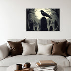 Crow Canvas Wall Art Gothic Black Bird On Branch Painting Print Spooky Forest Full Moon Scenery Poster Artwork Framed Halloween Home Decor(Artwork-3,12"x18")