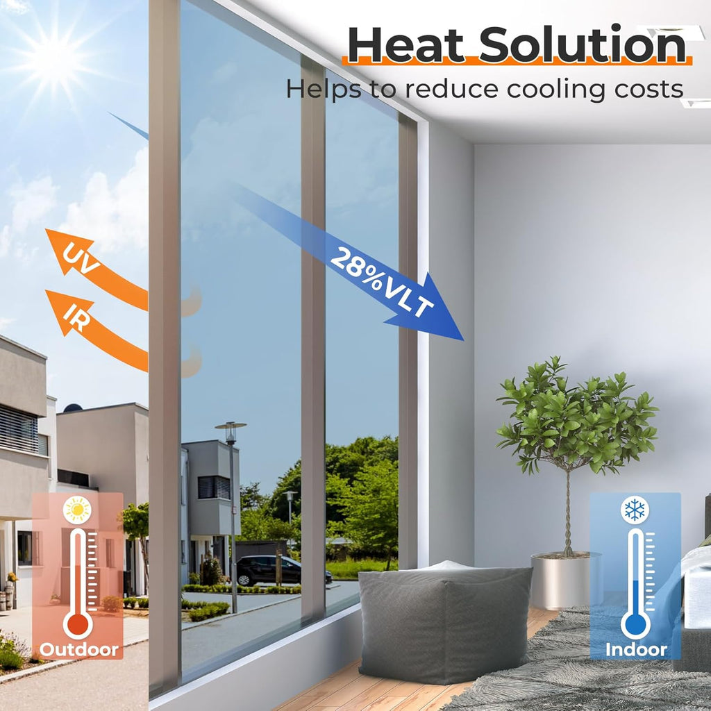 DOWELL Window Privacy Film, One Way Window Tint for Home, Static Cling Anti UV Sun Blocking Reflective Mirror Film, Heat Control See Out Not in Glass Tinting, Silver, 35.4" x 157.5"