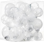Clear Christmas Ball Ornaments,24ct Shatterproof Plastic Decorative Christmas Ornaments Hanging Xmas Tree Baubles Set with Stuffed Delicate Glittering Decorations for Holiday Party Home Decor(White)