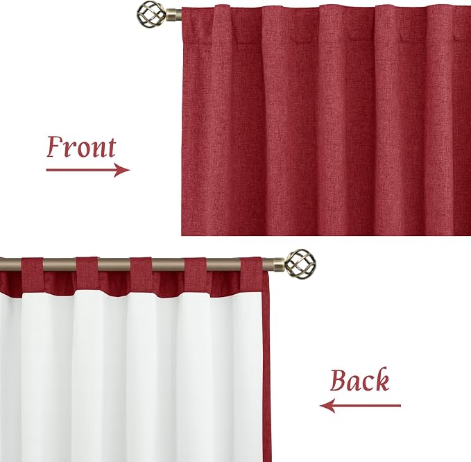 Red 100% Blackout Linen Curtains 63 Inches 2 Panels - Image 8