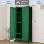 Green Metal Storage Cabinet,75" Steel Cabinets for Home Office, Kitchen Pantry Storage Cabinet with Doors and 5 Adjustable Shelves, Tool Cabinets, for Office, Home, Garage, School