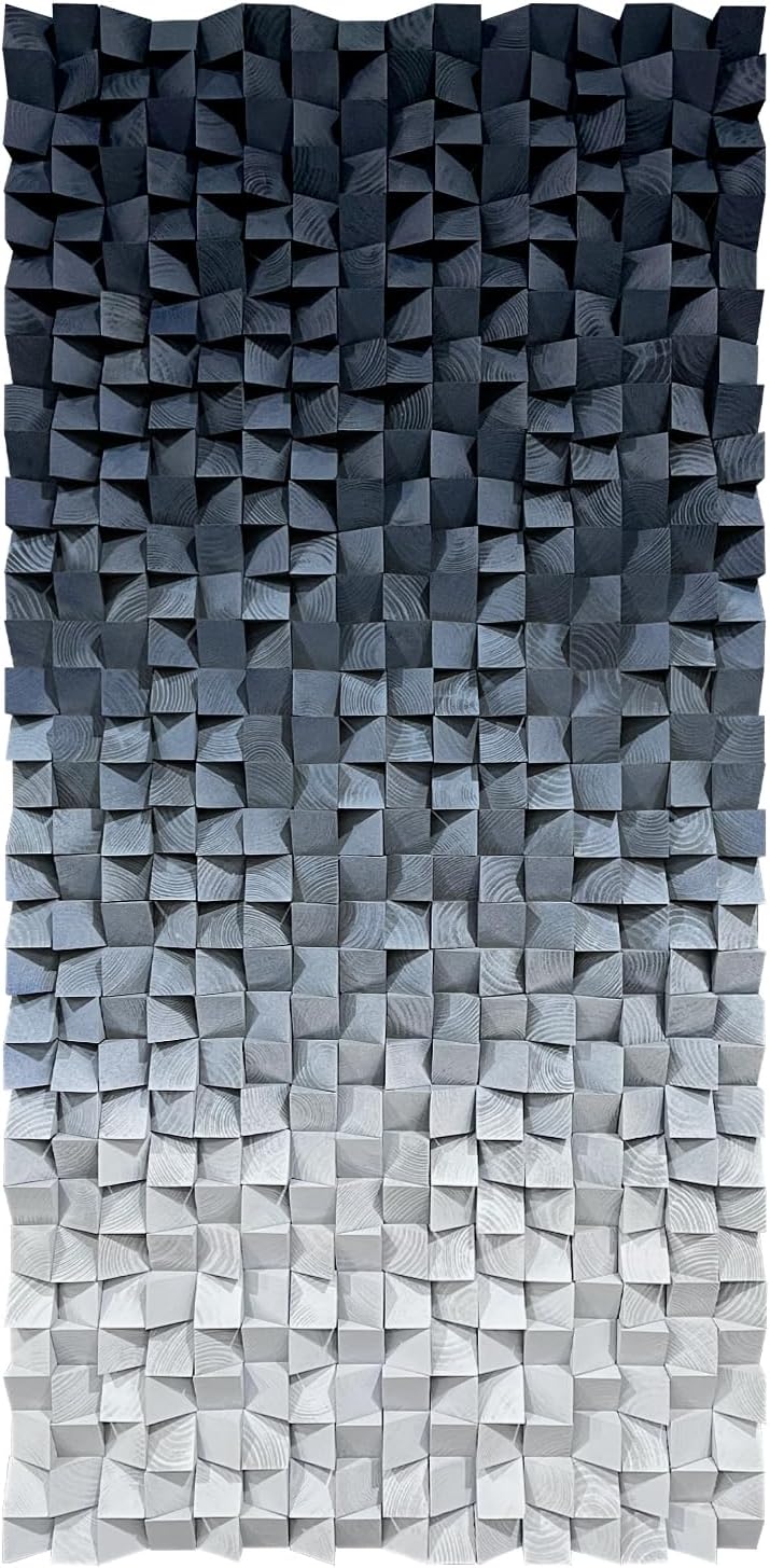 LIUZEYUE - 3D wooden block decoration painting art wall decoration 3D wooden background wall living room bedroom study (blue gray gradient) 23.6 "x 47.2"