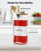 Olive Oil Dispenser For Kitchen, Glass Oil Bottle 500ML Oil And Vinegar Dispenser Set Of 2, Cooking Oil Dispenser With 2 Stainless Steel Pourers & 44 Labels, Soy Sauce Dispenser, Coffee Syrup Bottles