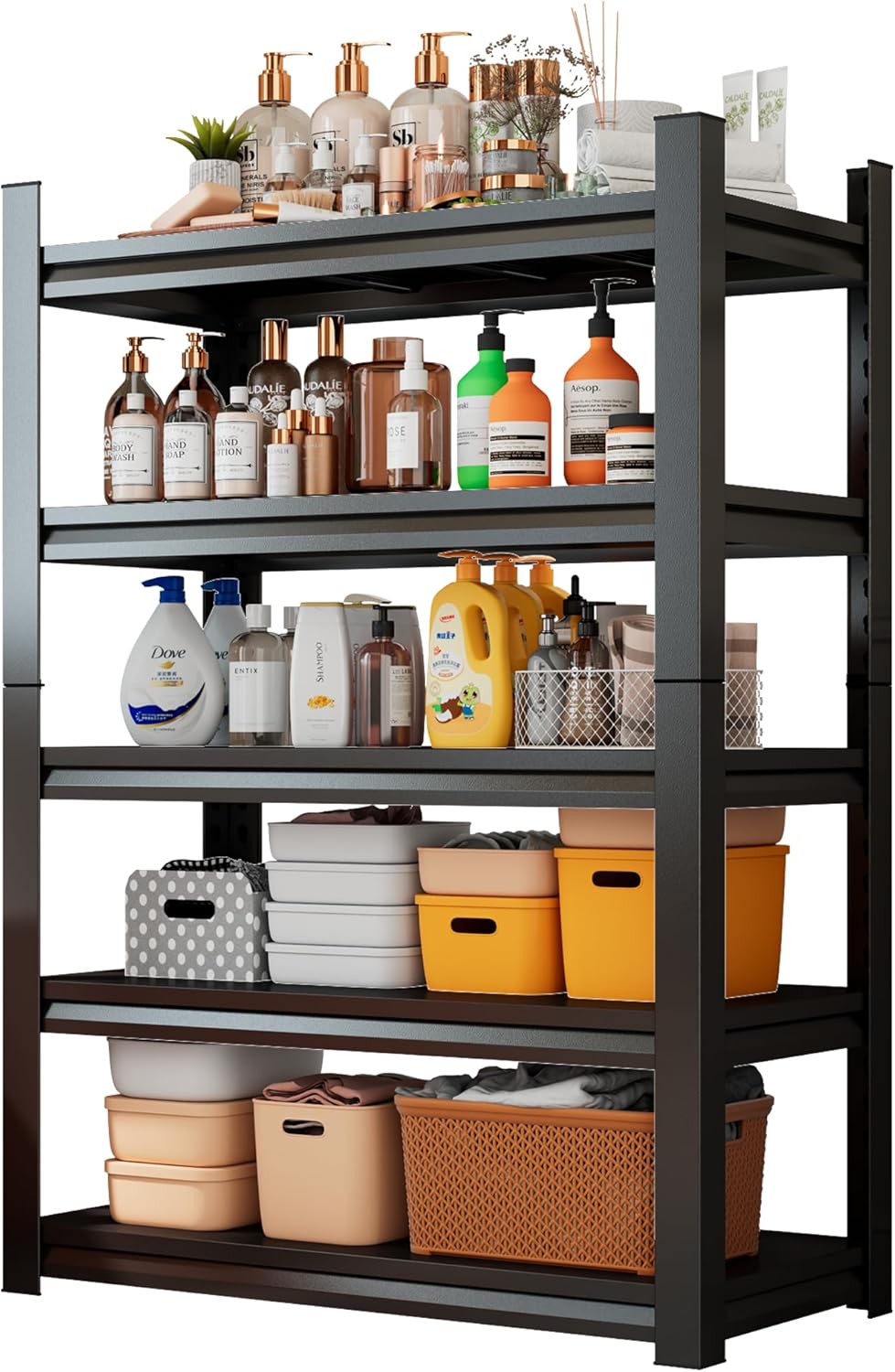 Over The Washer and Dryer Storage Shelf with Baskets, Multi Functional Storage Rack Storage Shelf Organizer Black for Laundry Room,Suit Washing Machine Width Within 32.6", Hold 500 lb, Black