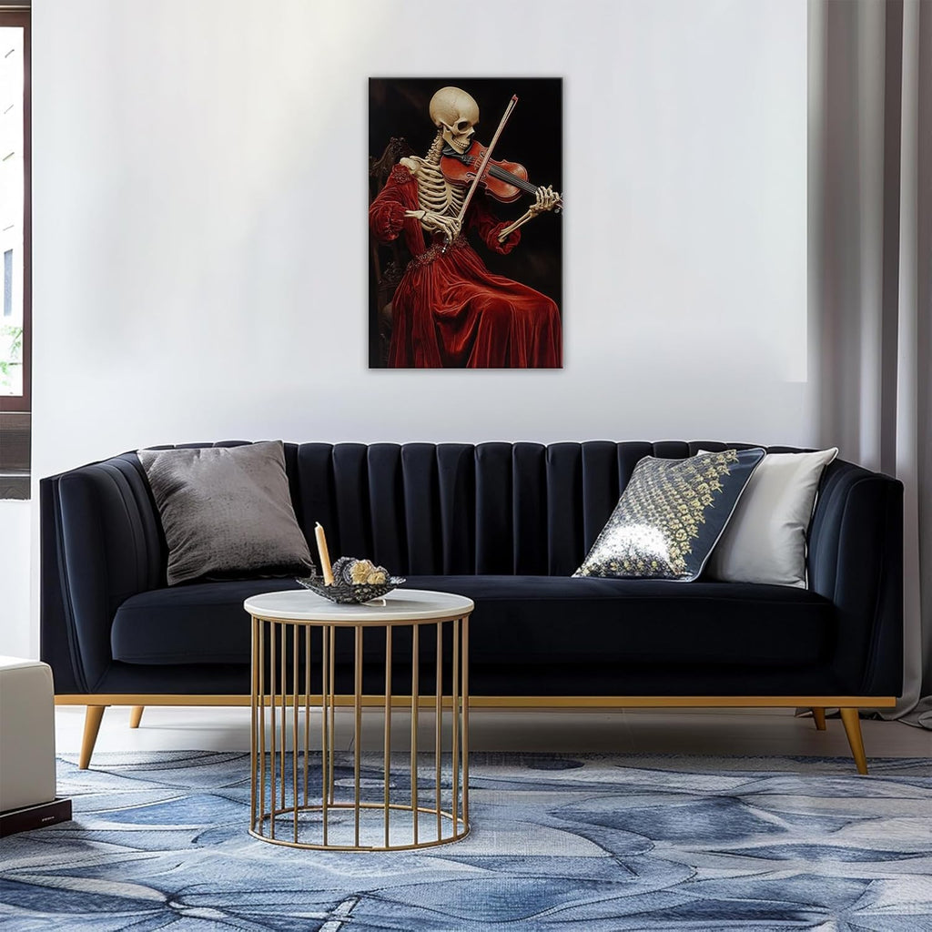 OAAPITI Gothic Skull Violinist Wall Art Macabre Musician Canvas Print Edgy Dark Art Vintage Halloween Decoration for Living Room Bedroom Home Wall Decor(Artwork-9,12"x18")