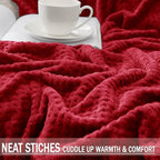 Exclusivo Mezcla Soft Waffle Fleece Bed Blanket Twin Size, Deep Red | - Image 6