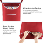 Hanging Laundry Hamper Bag Behind Door Hampers for Laundry Hanging Save Space Zipper Laundry Hamper Door Hanging with 2 PCs Stainless Steel Hooks Suction Hooks for Wall/Bathroom (Red