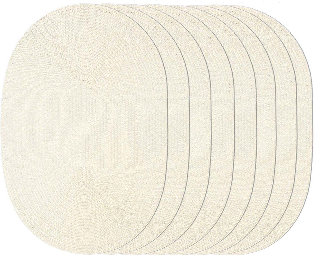 AHHFSMEI Placemats Set of 8 for Dining Table Washable Woven Vinyl Non-Slip 18x12 inches Placemat Heat-Resistant Durable Table Mats for Dining Table Easy to Clean (Oval Beige, 8)