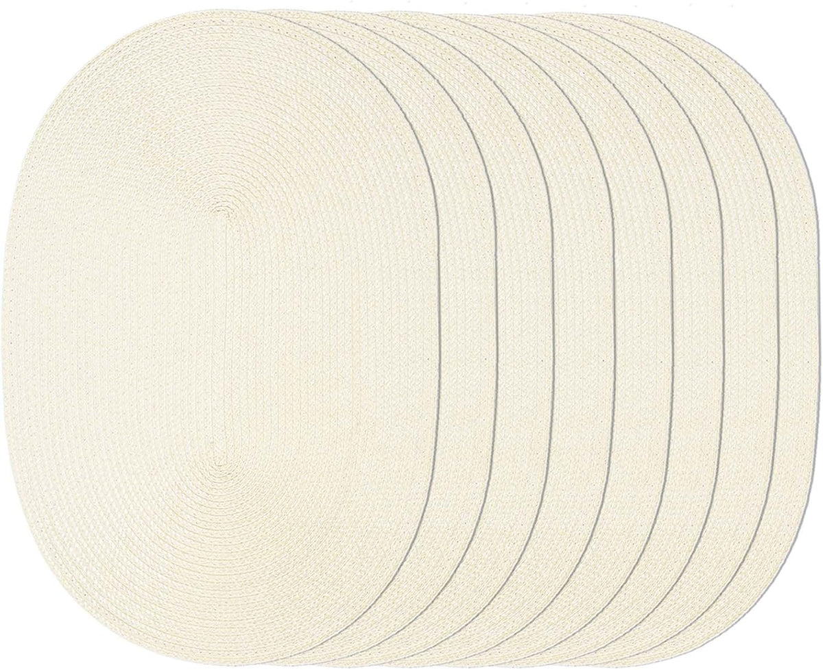 AHHFSMEI Placemats Set of 8 for Dining Table Washable Woven Vinyl Non-Slip 18x12 inches Placemat Heat-Resistant Durable Table Mats for Dining Table Easy to Clean (Oval Beige, 8)