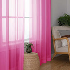 Hot Pink Sheer Curtains 96 Inches Long 2 Panels, Rod Pockets Solid Voile Living - Image 2
