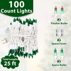 St. Patrick's Day Mini String Light Green Christmas Lights, 25FT 100 Incandescent Bulbs Green Lights with White Wire for Christmas Tree, Garland, Indoor & Outdoor St Patricks Day Decoration