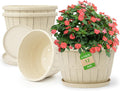 Quarut 12 Inch Large Planter Pot for Plants Indoor Outdoor, 4 Pack Plastic Flower Pots with Drainage Hole & Tray, Modern Decorative Garden Pot with Saucer, Plant Container for House（White）