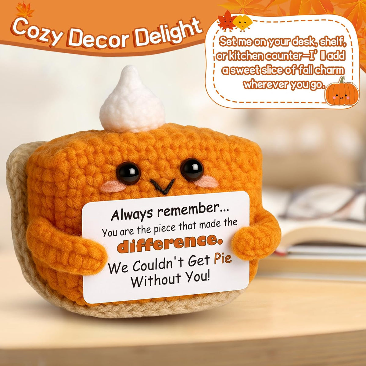 Crochet Appreciation Pumpkin Pie - Farewell Gifts for Coworkers, Bosses, Employees, Volunteers, Teachers, Mini Fall Office Decor for Leaving, Going Away, New Beginning, Retirement, Thank You