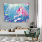 HZOHNAGO Mermaid Girls Tapestry Watercolor Mermaid Princess Pink Hair Pattern for Kids Room Decoration Printed Wall Tapestry Wall Hanging for Bedroom Living Room Dorm 80" W x 60" H