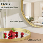 24 Inch Round Bathroom Mirror - Wall Mounted Circle Mirror with Metal Frame, Modern Mirror Suitable for Bathroom, Vanity, Entryway, Living Room, Wall Decor,Gold