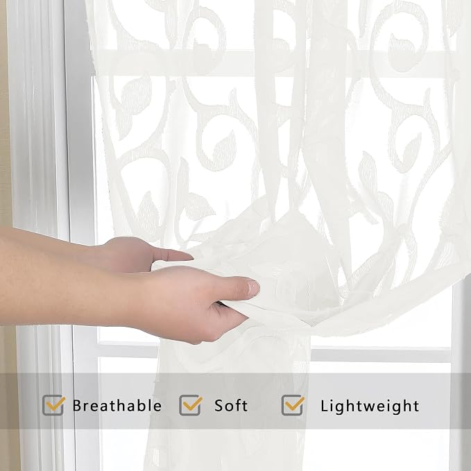 Furman Ivory Sheer Curtains 45 Inch Length 2 Panels Set - Image 5
