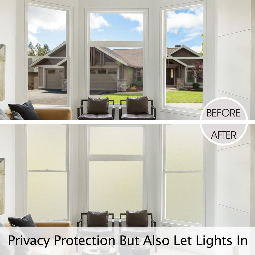 HIDBEA Frosted Window Privacy Film Heat Control UV Blocking, Static Cling Non-Adhesive Reusable Door coverings for Bathroom Home Office (Frosted 35.4 Inch x 16.4 Feet)
