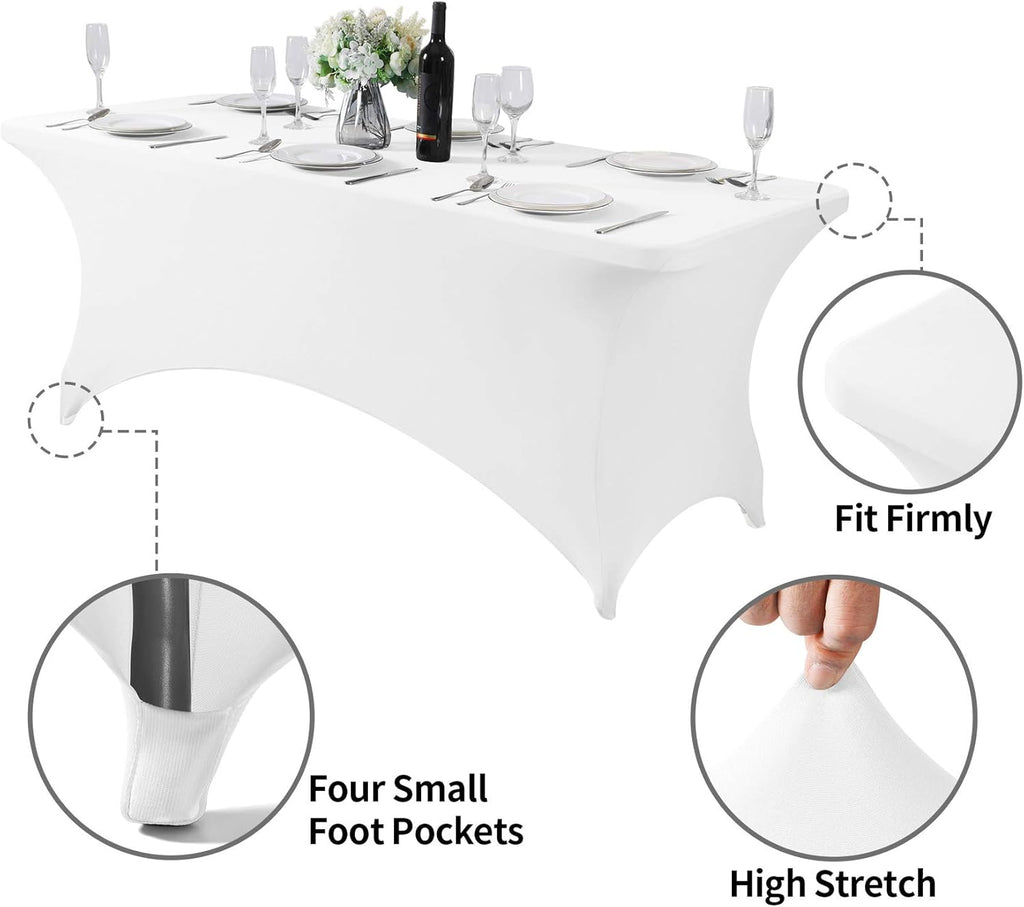 Spandex Table Cover for 6Ft or 4fT or 8ft Table Universal Fitted Stretch Tablecloth for Party, Banquet, Wedding and Events-White