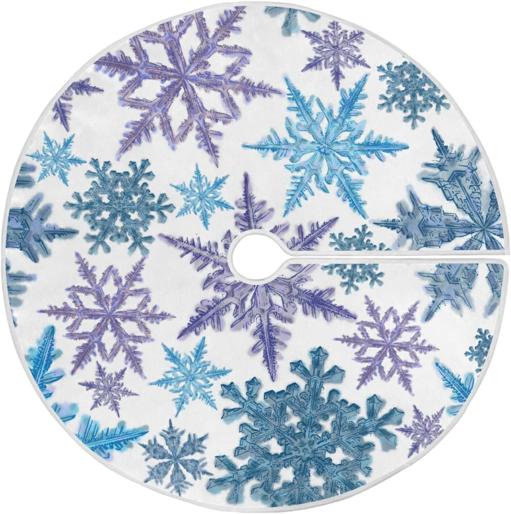 Christmas Purple Blue Snowflake Tree Skirt, Seasonal Tree Mat Holiday Party Supplies Ornaments Indoor Outdoor Decorations for Tabletop Trees 35.4 Inches