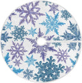 Christmas Purple Blue Snowflake Tree Skirt, Seasonal Tree Mat Holiday Party Supplies Ornaments Indoor Outdoor Decorations for Tabletop Trees 47.2 Inches