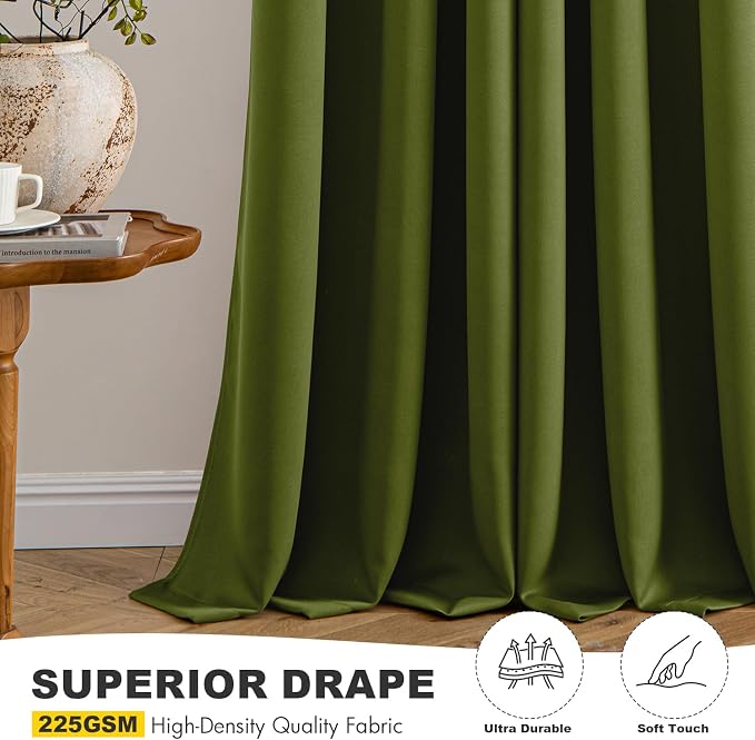 MIULEE Blackout Curtains for Bedroom 2 Panel 40"x63" Long Light Olive Green | - Image 5
