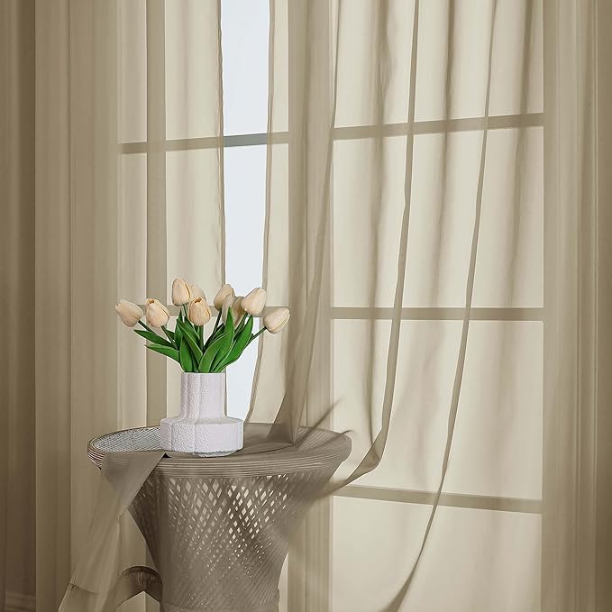 Extra Long Taupe Sheer Curtains 96 Inches Long 2 Panels Set, Soft Lightweight - Image 6