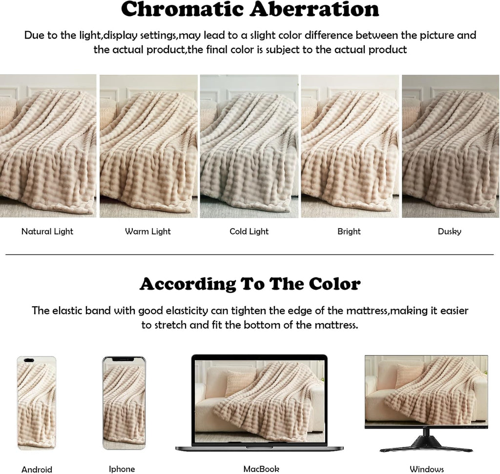 NEWCOSPLAY Faux Fur King Blanket Linen Bubble Blanket Thick Warm Soft for Couch Sofa Bed 550GSM (Linen, King(90"x110"))