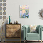 The hydrangea scenery all over the lake at sunset is suitable for posting in the living room bedroom office landscape poster wall painting