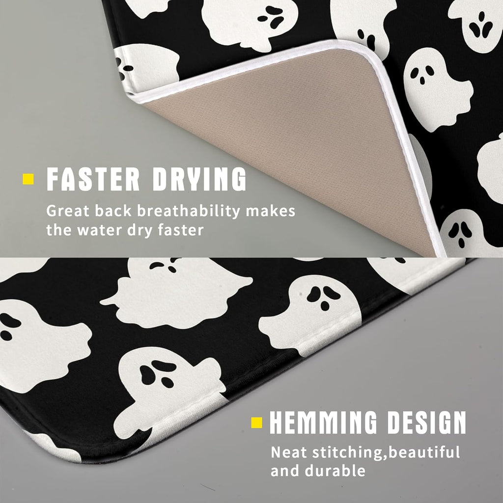 Halloween Dish Drying Mat for Kitchen Counter Cute Ghost Holiday Super Absorbent Reversible Microfiber Kitchen Countertop Protector Dishes Pad Small 16x18 inch