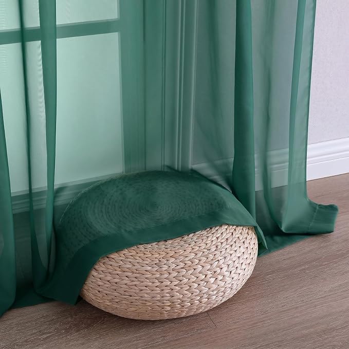 Hunter Green Sheer Curtains 84 Inches Long 2 Panels Set, Light Filtering Sheer - Image 6
