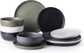 AmorArc Ceramic Dinnerware Sets, Wavy Rim Stoneware Plates and Bowls Sets, Highly Chip and Crack Resistant | Dishwasher & Microwave Dishes set, Service for 4 (12pc)-4 Color