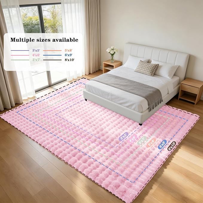 Pink Rabbit Plush Rug 8'x10', Fluffy Shaggy Area Rug - Image 8