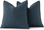 MIULEE Decorative Linen Euro Sham Pillow Covers 24x24 Deep Blue | Boho - Image 6