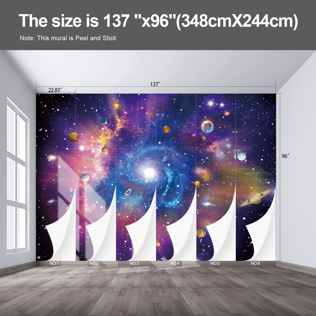 Planet Wall murals Peel and Stick Galaxy Wallpaper for Bedroom Nursery Room - 96"x137"
