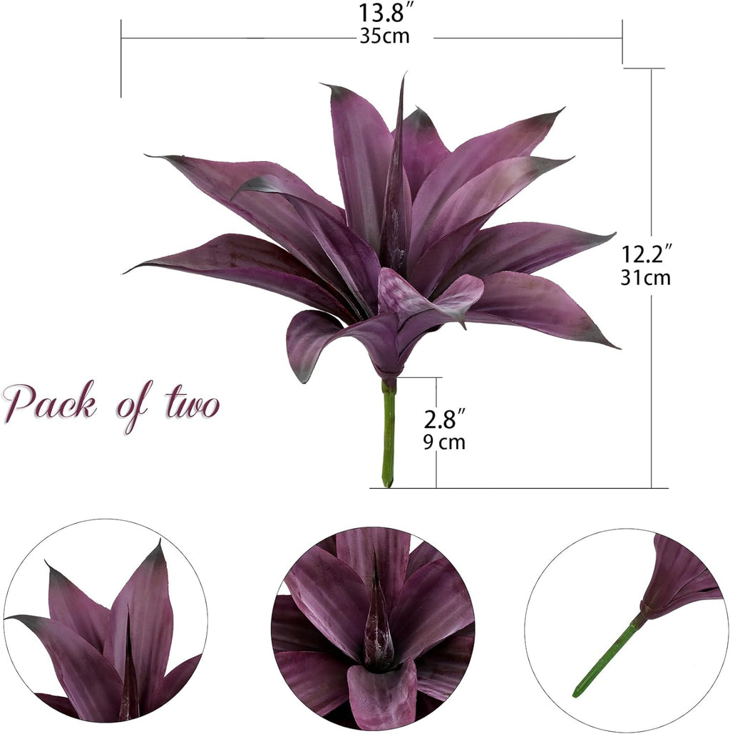 Fake Plants Artificial Agave Plants Indoor，UV Resistant Fake Agave Planters Outdoor Decorating Artificial Plants for Outdoors Decor Agave (2Pack,12.6'Purple) Spring Decorations for Home