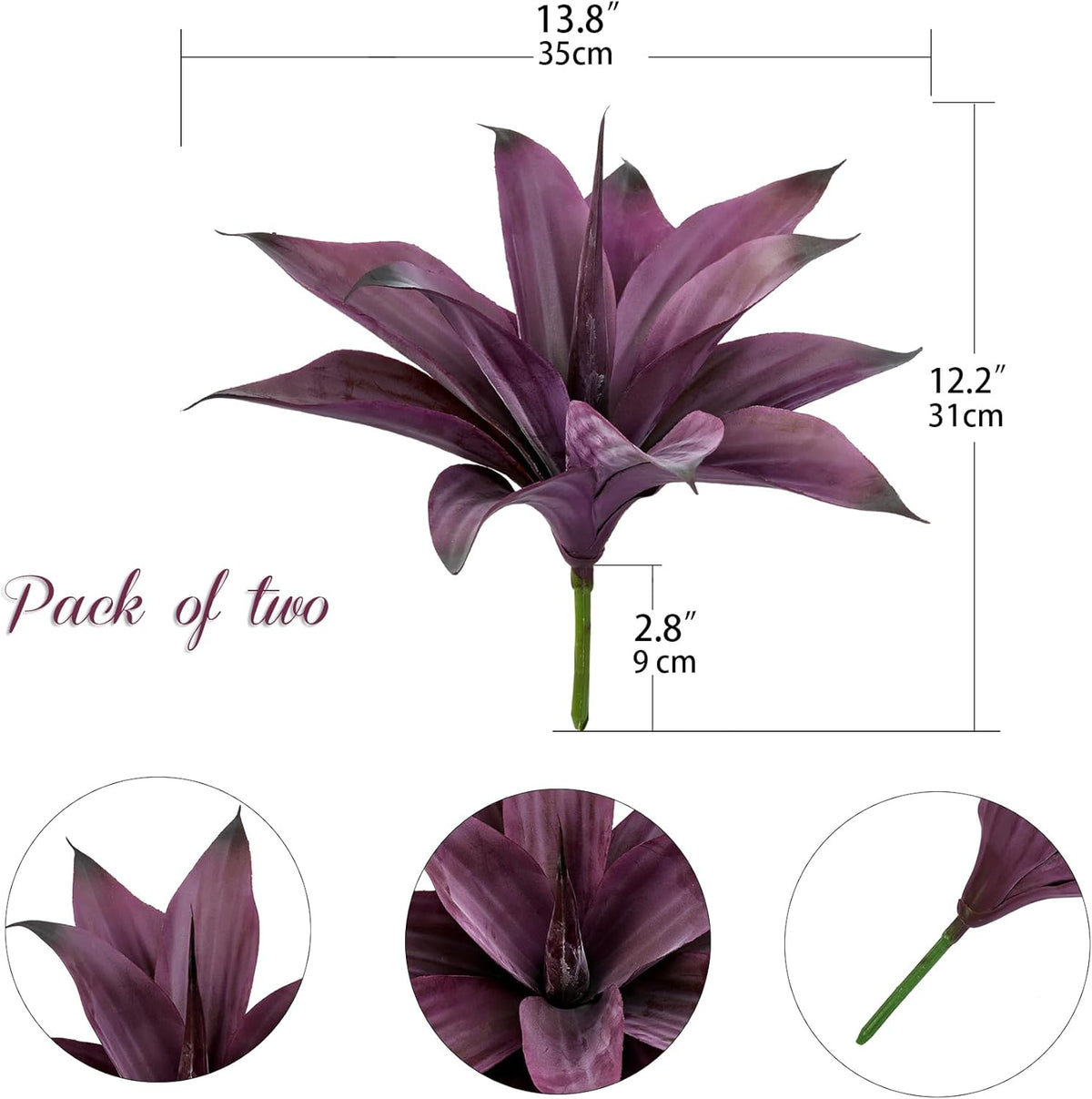 Fake Plants Artificial Agave Plants Indoor，UV Resistant Fake Agave Planters Outdoor Decorating Artificial Plants for Outdoors Decor Agave (2Pack,12.6'Purple) Spring Decorations for Home