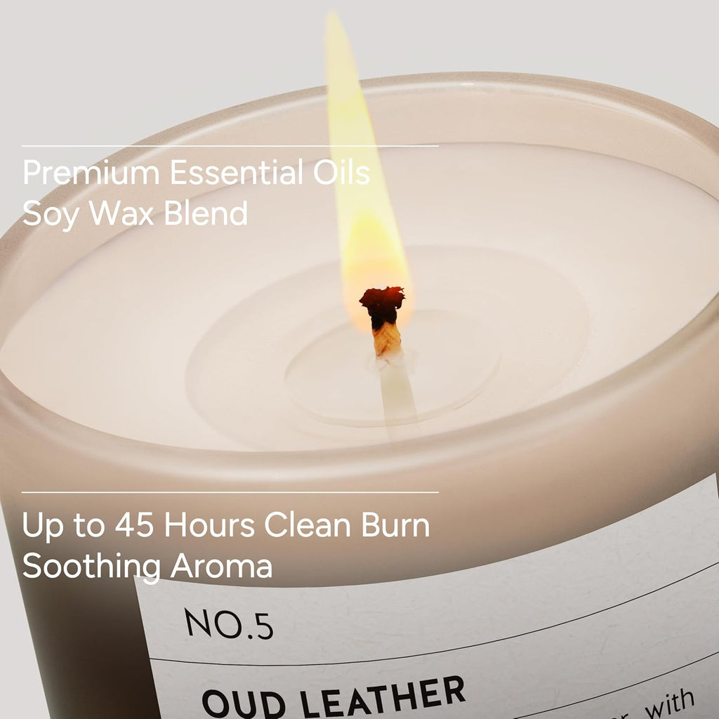 Oud & Leather Scented Candle, 11oz Aromatherapy Soy Wax Candles for Home Scented, Long Lasting, Oud Leather Scent for Home, Gifts for Men, Women, Friends, Teacher, Relaxation & Stress Relief