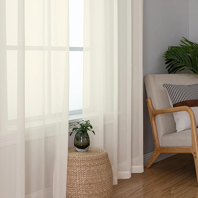 Simplebrand Cream Sheer Curtains 72 Inches Long 2 Panels - Image 5