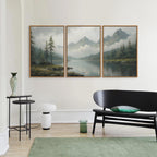 SIGNINART Large Green Forest Framed Canvas Wall Art Set, Misty Mountain Lake Scenery Wall Decor, Modern Foggy Wood Landscape Artwork, Oil Printing Style Nature Art Print for Living Room, Bedroom, Office 16 x24 x3