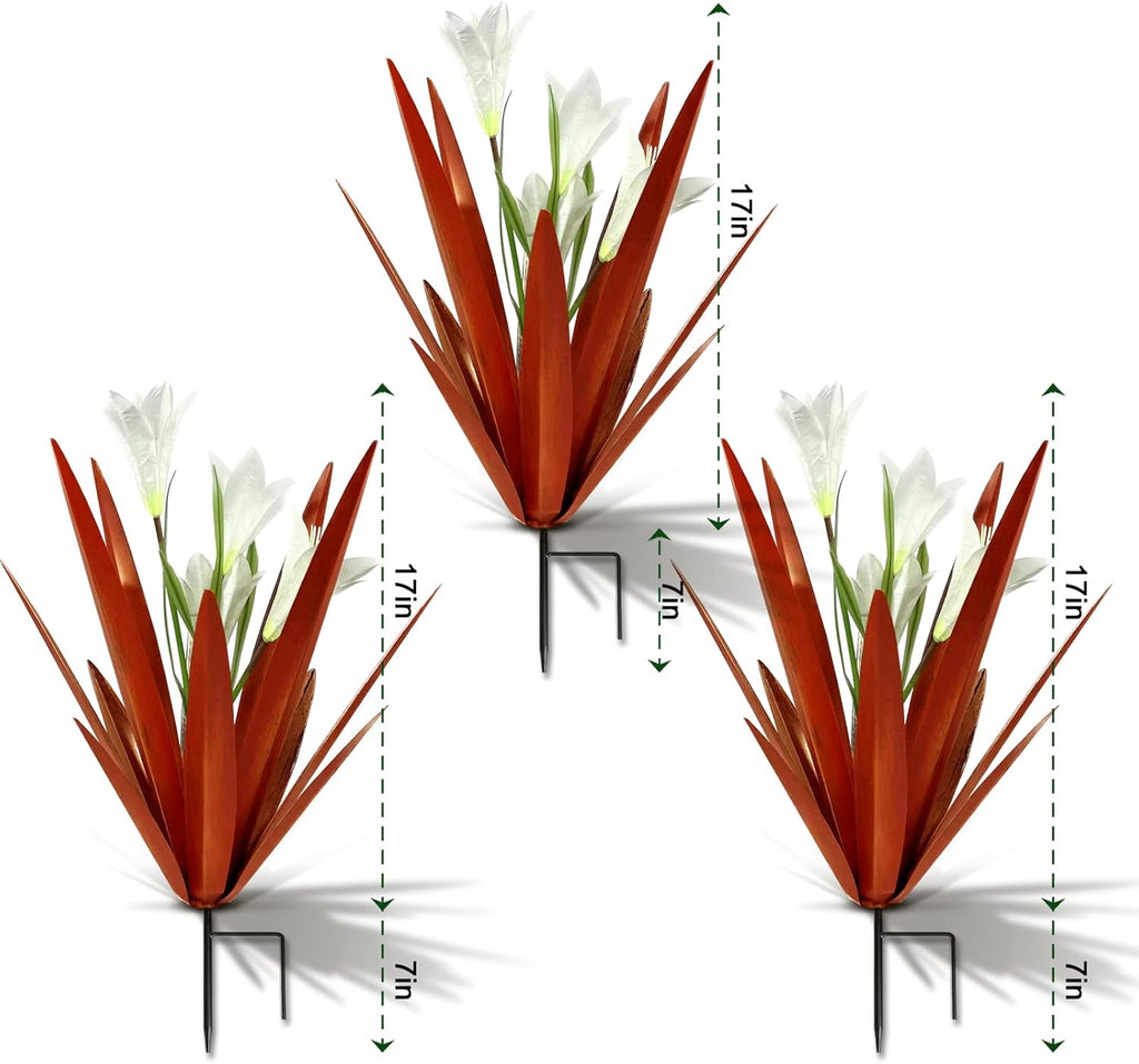 Homight Metal Agave Plant Outdoor Decoration Outdoor Garden Decoration Lily Mexican Yard Art Plant Garden Agave Lily Decorative Garden Gift… (3 Big White Lilies)
