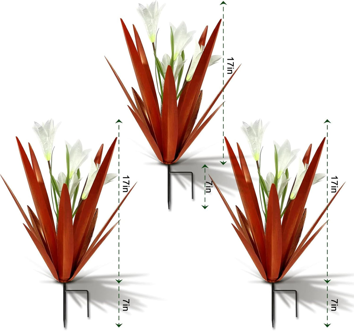 Homight Metal Agave Plant Outdoor Decoration Outdoor Garden Decoration Lily Mexican Yard Art Plant Garden Agave Lily Decorative Garden Gift… (3 Big White Lilies)