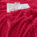 Cherry Red Throw Blanket for Couch Sofa 50x60 inches Striped Design | Fleece - Image 4