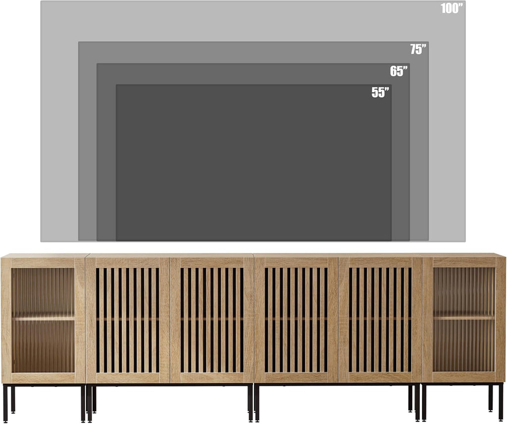 Farmhouse TV Stand for TVs up to 100 Inch, Entertainment Center TV Console with Storage Cabinets and Glass Doors,Media Console for Living Room,Oak