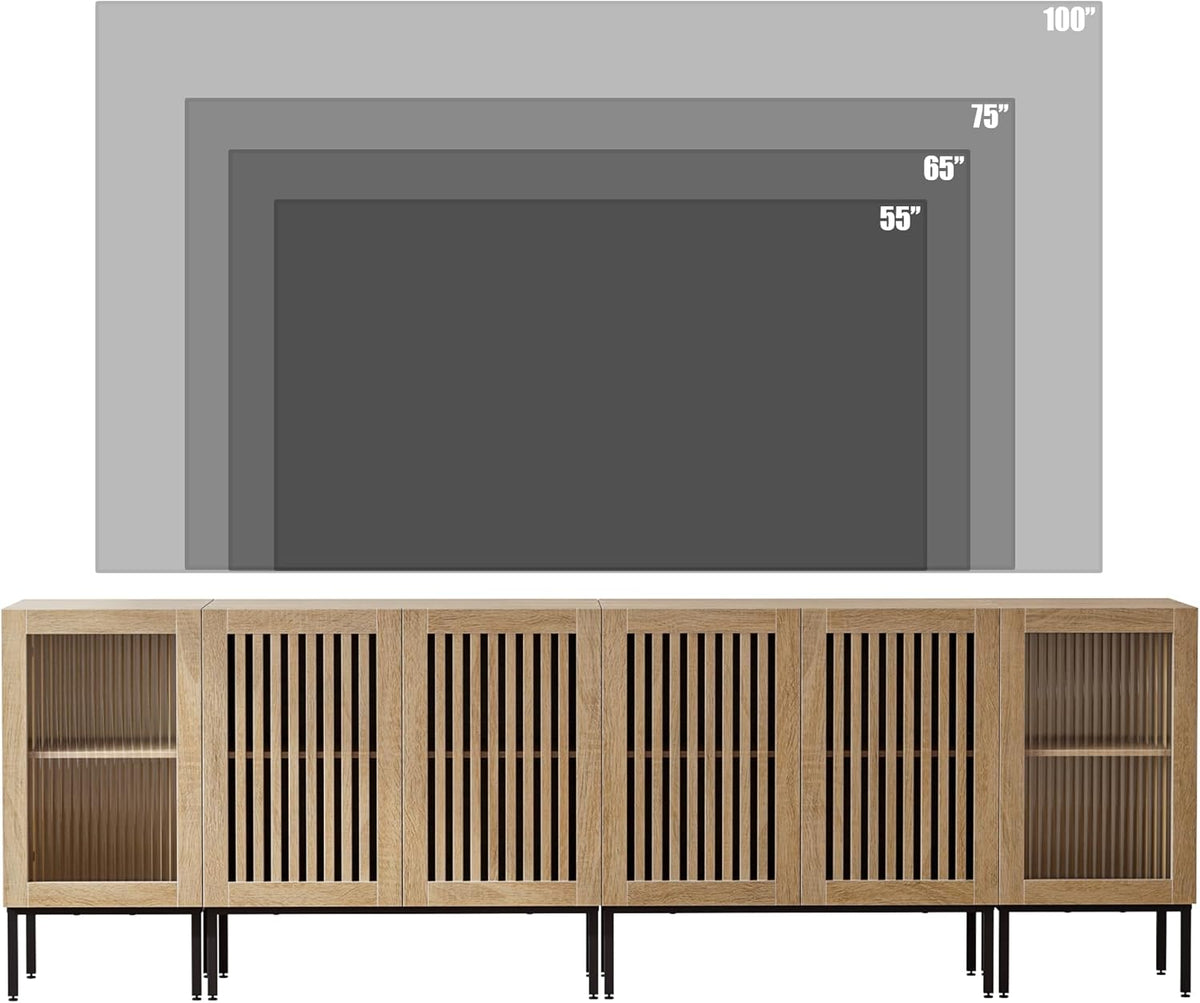 Farmhouse TV Stand for TVs up to 100 Inch, Entertainment Center TV Console with Storage Cabinets and Glass Doors,Media Console for Living Room,Oak