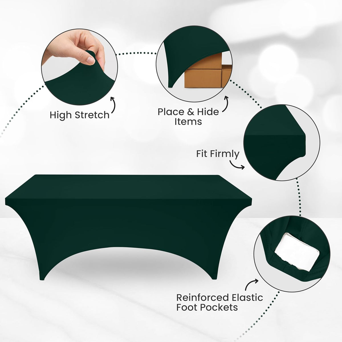 Utopia Kitchen 6FT Spandex Tablecloth [2 Pack, Hunter Green] 200 GSM Stretch, Fitted, Washable and Wrinkle Resistant Table Cloth Rectangle Cover for Trade Shows, Wedding, Parties [72Lx30Wx30H Inch]