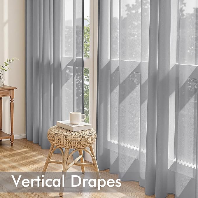 MIULEE Dark Grey Sheer Curtains 96 Inches Long 4 Panels 42 x 96 Inches | Light - Image 5