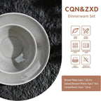CQN&ZXD Ceramic Plates and Bowls Sets, 12 Pieces, Hand-Crafted Dishes set for 4 with Gradient Reactive-Glaze, Microwave & Dishwasher Safe Dinnerware Sets, Modern Style, Velvet Grey & Meteor Blue